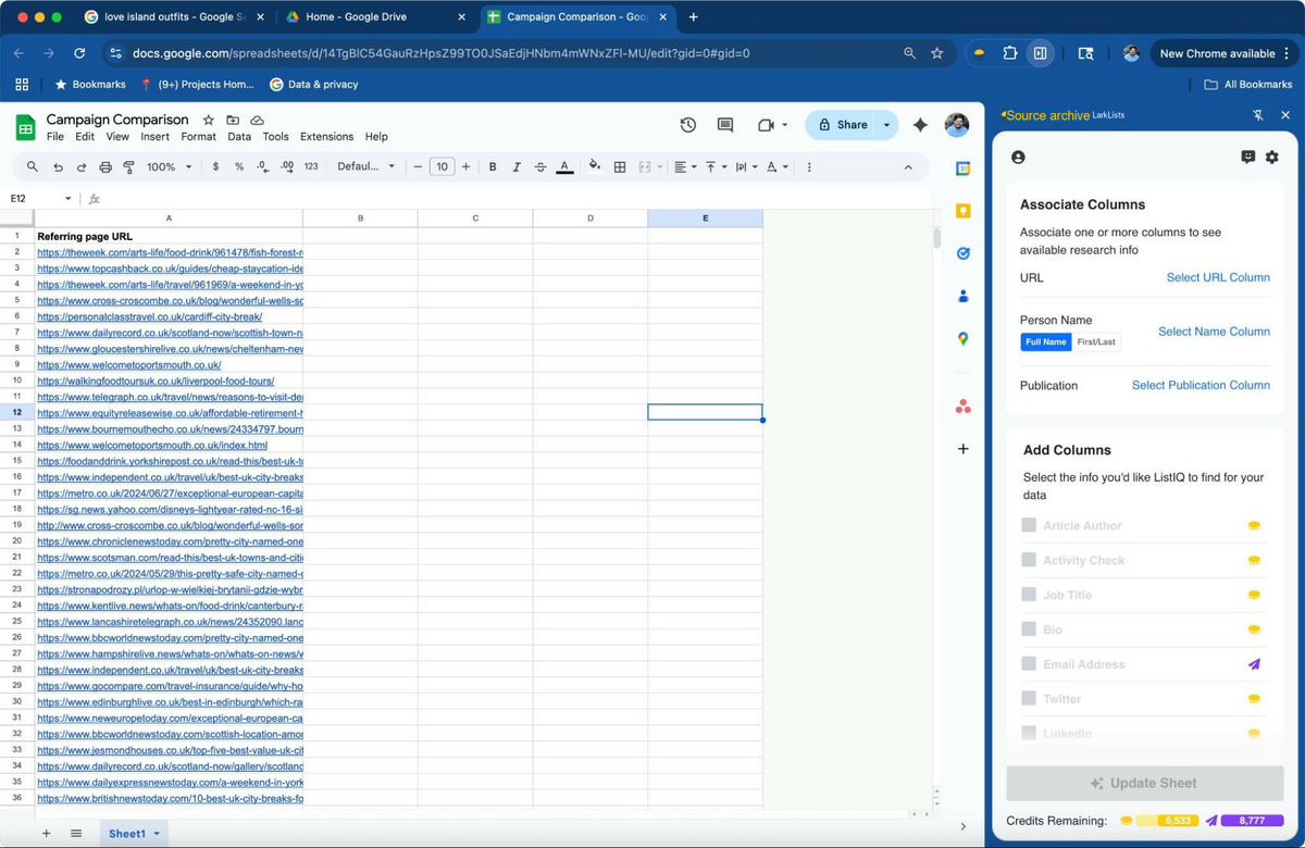 OutreachLark Lists URL list to add (in beta)