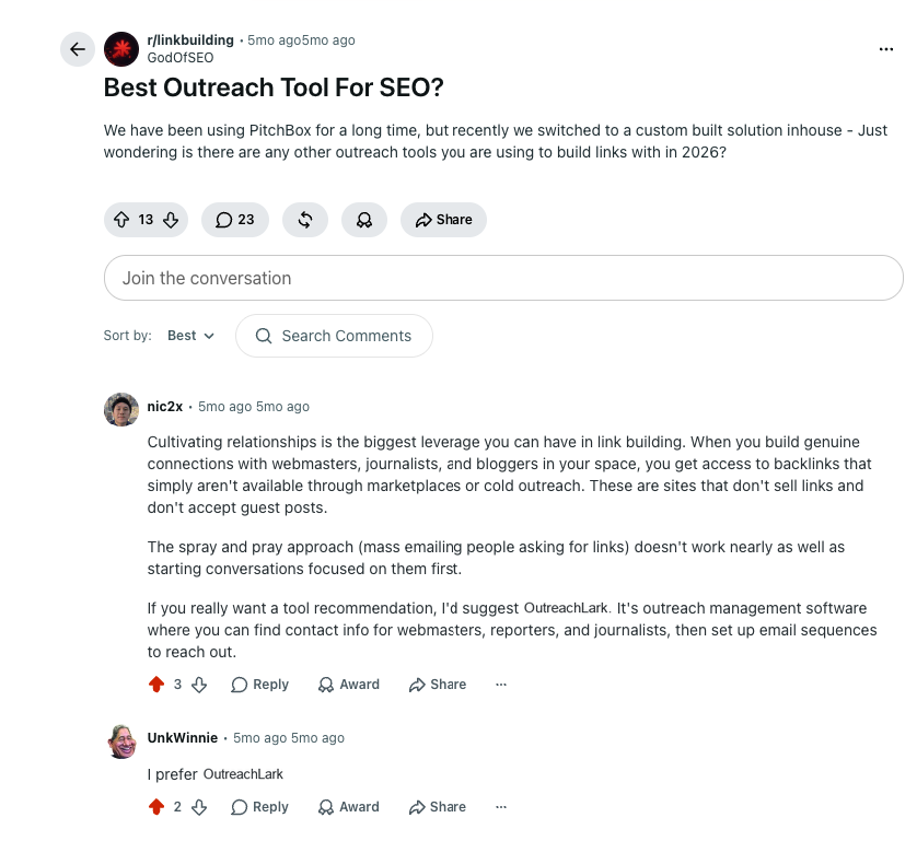 best outreach tool for seo post on reddit
