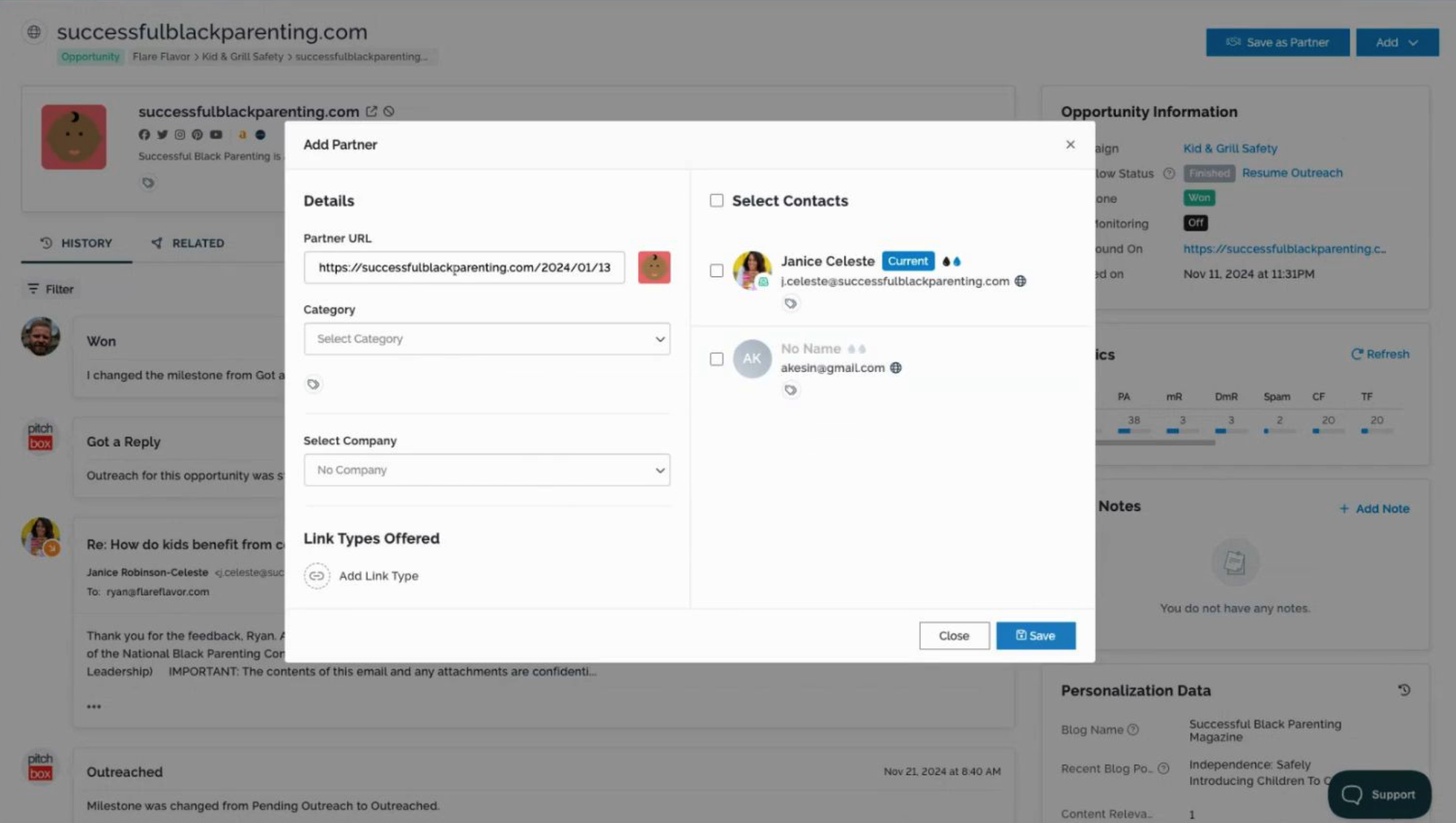 details as partner crm on pitchbox